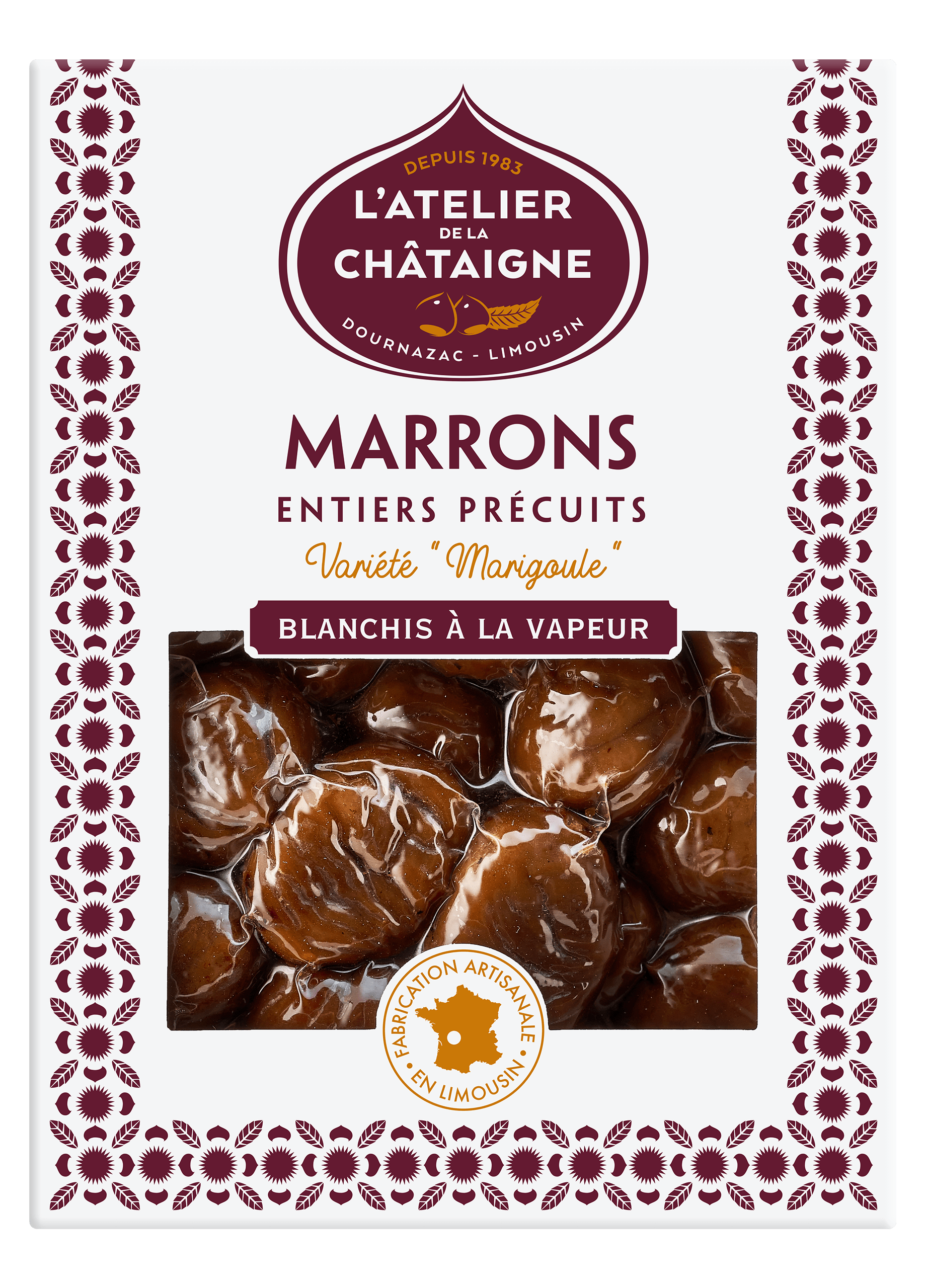 Marrons entiers précuits  Blanchis à la vapeur | L'Atelier de la châtaigne